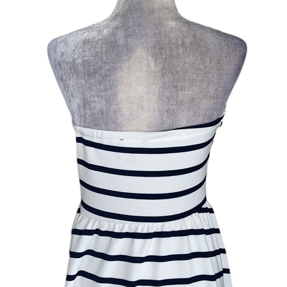 Anthropologie Lumiere White Navy Blue Stripe Strapless A-line Knit Midi Dress  L - Picture 6 of 11